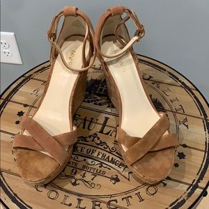 Nine West Tan Joker Suede Wedge Sandal Sz. 9